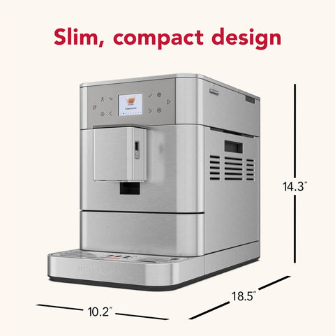 Premium Stainless Steel Fully Automatic Espresso Maker With 15 Signature Drink Recipes Removable Bean Hopper And Easy Touch Controls For Hella Smooth Morning Cup Of Joe in a compact design.