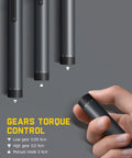Hand holding Mini Electric Precision Screwdriver Kit With LED Light And 24 Magnetic Bits High Torque 3 Nm Torque Levels