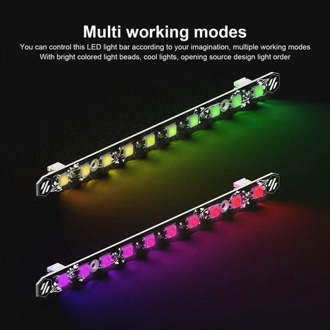 2 Pack 158mm RGB LED Light Bar For 3D Printers DC5V Colorful Light Strip With Easy Mount displaying red and green modes.