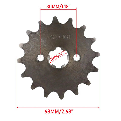 Front view of 16T sprocket from 420 Chain Sprocket Kit With Chain Breaker For Chinese 50cc To 125cc Mini Bike ATV Go Kart Taotao Coolster