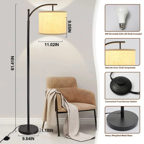 Arc Floor Lamp With Lantern Shade For Farmhouse Style Living Room And Bedroom, Tall Industrial Reading Light With Black Finish