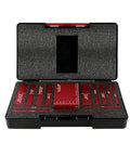 Precision Aluminum Height Gauge Block Set in a black case with various calibration bars for woodworking tasks.
