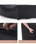 Heavy Duty Waterproof Patio Furniture Cover For Outdoor Sectional Sofa Set And Table And Chair Set 89.7 Inch Long 62.2 Inch Wide 28.3 Inch High Built To Last All Weather Protection For Deck And Patio, black cover with air vents and handles