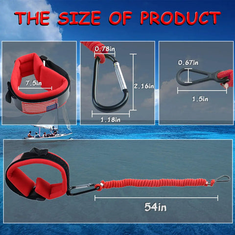 Diagram showing size of Premium Boat Kill Switch Lanyard With Big Wrist Strap For Outboard Engines Red 54 Inch Emergency Stop Cord