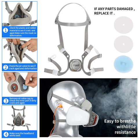 Instructional diagram showing steps to maintain Reusable Half Face Cover With Extra Filters For Painting, Polishing, Welding And Other Work Protection