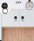 Brass Single Hole Drawer Pull Handle for Cabinets and Doors Vintage Wardrobe Knob installed on white cabinets
