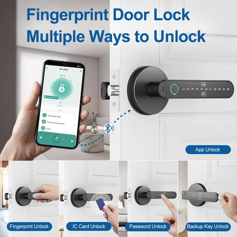 Smart Fingerprint Door Lock With 5 Ways To Unlock, Anti Peep Code, Adjustable Auto Lock, Inside Lock, Keyless Entry display