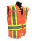 Top Shelf Class 2 High Visibility Safety Vest Built Different With Two Tone Breathable Mesh Breakaway Design And Reflective Tape For Industrial Daily Grind Job Sites One Size, front view on mannequin.