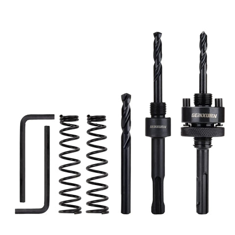 Pro Grade SDS Plus Hole Saw Mandrel Set with two arbors, central drill bits, hex wrenches, and springs, fits 3/4 to 6 inch hole saws