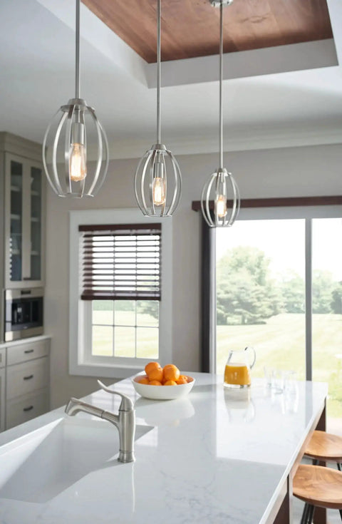 12 Inch Kitchen Pendant Light In Brushed Nickel Finish, Sleek Single Light Fixture For Modern Kitchens, ETL Listed Dry Location hanging over island
