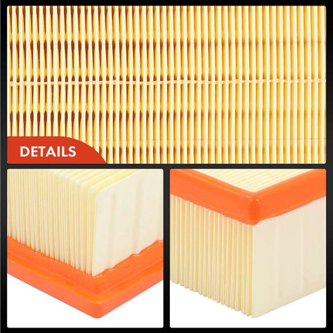 Close-ups of Engine Air Filter For Volvo S60 2001 To 2009 S80 2004 To 2006 V70 2001 To 2007 XC70 2003 To 2007 showing filter material and edges.