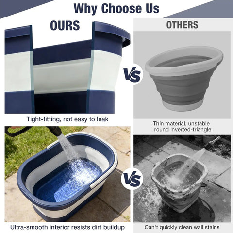 Portable Collapsible Mop Bucket With Handle For Car Washes And Laundry versus competitor, highlighting features and benefits.