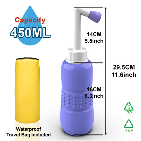 Two Pack Portable Bidet For Toilet 450ml Handheld Travel Bidet High Pressure Leakproof Personal Hygiene Bottle with travel bag