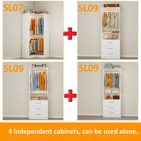 Modular Closet System With Adjustable Wardrobe Shelving And Nine Wooden Drawers For L Shaped Corner Flex Layout Heavy Duty Custom Walk In Storage Rack Knockout Bedroom Organization DIY Assemble Ready