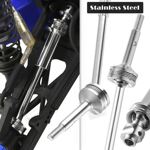 Total Game Changer Chassis Upgrade For 1/10 Slash Rustler Stampede 4x4 showing stainless steel driveshafts and CVD axles.