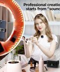 Woman using Wireless Lavalier Microphone For iPhone Android And PC With AI Noise Reduction, 164-Foot Range, 80-Hour Magnetic Charging Case