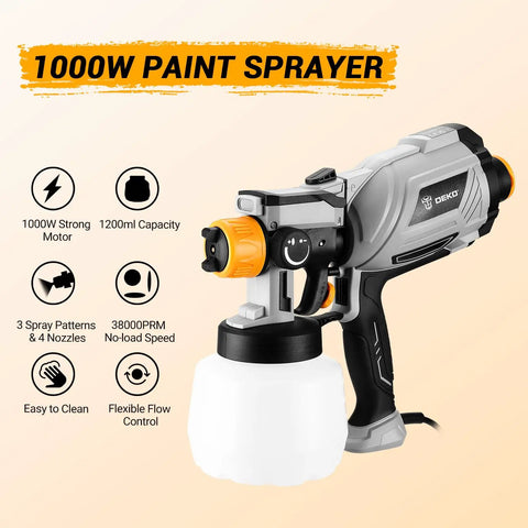 Heavy Duty HVLP Paint Sprayer With 1000 Watt Motor And Spacious 1200 Ml Cup featuring adjustable nozzle and 1200ml cup for easy use.