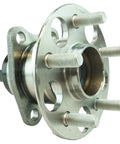 Close-up of rear wheel bearing and hub assembly for Toyota Prius 2010-2015 and Prius Plug-In 2012-2015 direct fit replacement.
