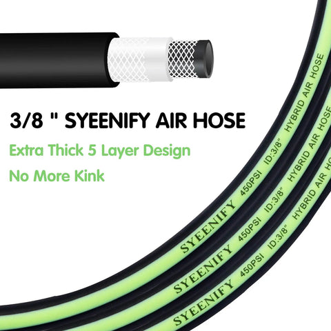 Image of Heavy Duty Three Eighths Inch Air Hose Fifty Feet Thickened Five Layer Design Kink Resistant And All Weather Flexible 450 PSI Hybrid