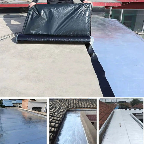 Applying Heavy Duty Self Adhesive Bitumen Tape With Aluminum Foil For Roof Leaks And Pipe Waterproofing on a metal roof.