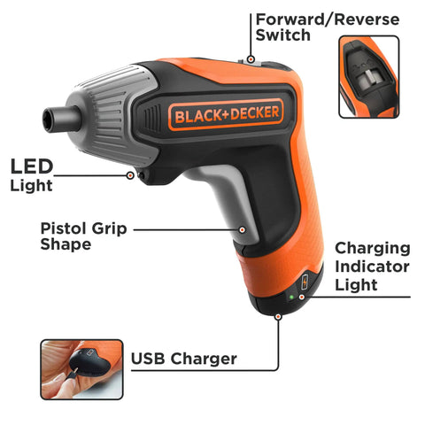 4V Max Cordless Screwdriver With Fast Charge 15 Minute Charge Powers 100 Screws Comes With 1 Inch Assorted Bits Pistol Grip
