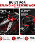Close-up of Cordless Hydraulic Shear and Spreader Tool Behemoth, showcasing thick alloy steel head and rotatable ring handle.