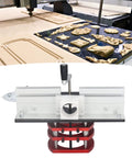 All In One Router System With Top Plate And Lifting Base For Woodworking Tables Ready For Slotting Trimming Chamfering And Engraving Projects shown with engravings on wood surface