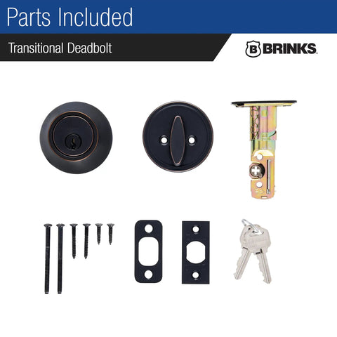 Parts of Transitional Single Cylinder Deadbolt Lock With 1 Inch Bolt Anti Saw Pin And Anti Pry Shield ANSI Grade 2 Security Tuscan Bronze Finish
