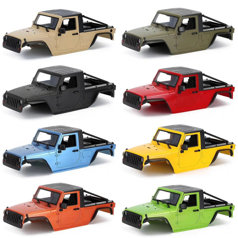 One Tenth Scale Hard Body Shell Kit Unassembled For RC Crawler Wrangler Pickup With Realistic Interior, Openable Doors, And Detail Grille 313mm Wheelbase DIY Build For Axial SCX10 II 90046 Orange Red