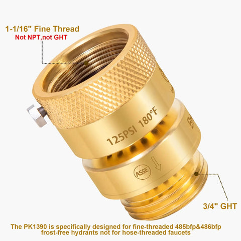 Replacement Self-Draining Vacuum Breaker for Hose Bib Backflow Prevention, 1-1/16 Inch Female to 3/4 Inch GHT Male, Lead-Free Brass
