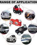 Color Coded Battery Terminal Clamps With Quick Release Connectors And Anti Corrosion Felt Washers For RVs Cars Trucks Boats Caravans Durable Lead Construction For Strong Conductivity And Voltage Drop Includes Nuts And Screws For Easy Mounting 1 Pair shown with application range