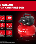 Oil Free 6 Gallon Pancake Air Compressor, 175 PSI Portable Little Powerhouse With 10 Piece Accessory Kit, Lightweight, Quiet