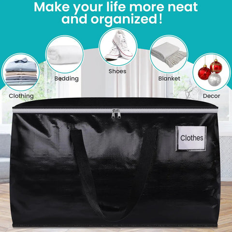 Black Extra Large Moving Bags With Zipper And Handles 93L Or 125L Storage Totes For Moving Camping Travel And Home Organization