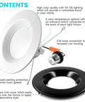 5/6 Inch LED Recessed Downlight Dimmable Retrofit with 1100 Lumen Output, 14W Equal 90W, CCT Switch, black trim shown