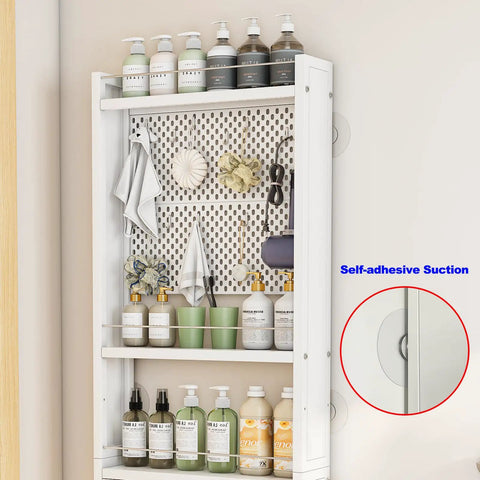 Behind-Door Organizer Cabinet Shelf Rack With Two Pegboard Panels for garage and garden tool storage, shown wall-mounted