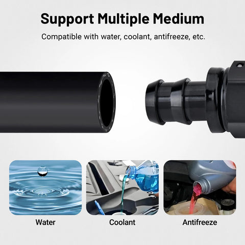 EVIL ENERGY 5/8 inch heater hose, 10 ft, black coolant radiator hose with 10 clamps; close-up view