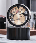 Next Level 58mm Coffee Distributor Needle With Solid Black Base Precision Gear Spin Drive close-up showing gear mechanism for espresso.