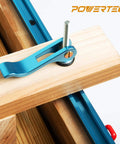 Two Pack 1/4-20 Cam Lever Clamps With 3 Inch T-Track Bolts for Quick Release Woodworking Jigs and Fixtures installed on wood