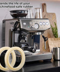 Two Pack 54mm Silicone Steam Ring Gasket Replacement For Espresso Machine Group Head, shown with espresso machine