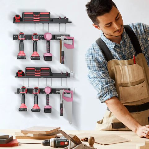 Power Tool Organizer Wall Mount With Drill Holder For Garage Keeps Your Tools Neat And Grab And Go Heavy Duty Tool Rack Black Finish