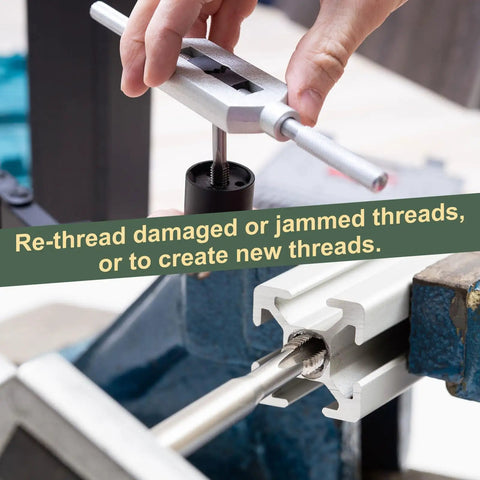 Shop Ready Hand Taper Tap For Smooth 1-1/4-7 Unc Threads With Tight 2B Fit, Heavy Duty High Speed Steel being used to re-thread metal.