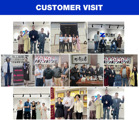 Customer visit collage featuring diverse groups with smiles, showcasing partnerships and business interactions.