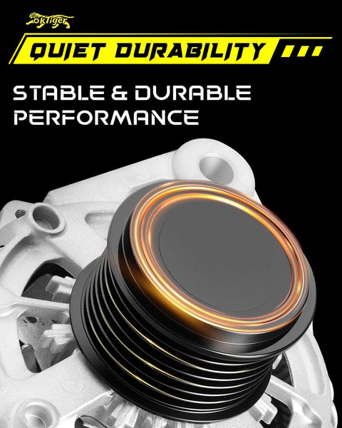 Close-up of Beefed Up 2.0L Alternator For Honda Civic 2016 2017 2018 2019 2020 2021 2022 Automatic Transmission Ex LX Sport Type R Models With 12V 135A Output CW Rotation 7 Groove Pulley Replacement OE 31100 5BA A01 showing pulley detail