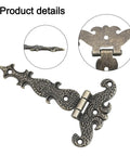 Close-up of Antique Zinc Alloy T Hinges For Wooden Boxes And Cabinets Bronze Finish with detailed engravings