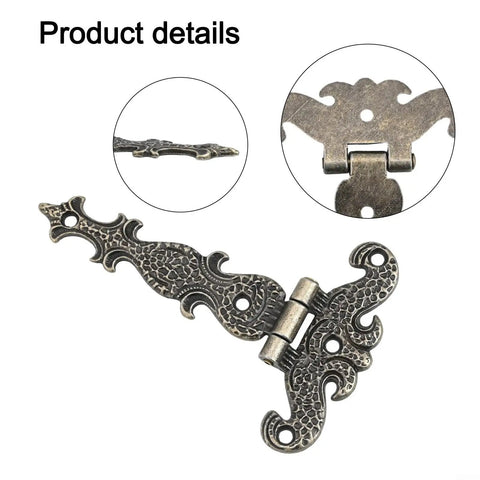 Close-up of Antique Zinc Alloy T Hinges For Wooden Boxes And Cabinets Bronze Finish with detailed engravings