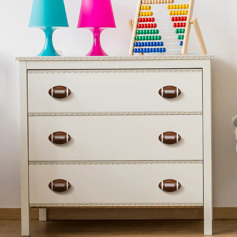 Eight Pcs Sports Ball Dresser Knobs For Kids Baseball Basketball Football Soccer Drawer Pulls With Screws Cabinet Handles For Nursery Decor Kid Friendly Classic Style on white dresser