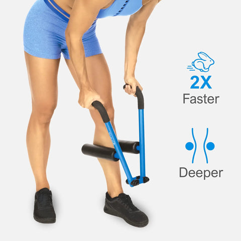 Roller Therapy Kit With Lever Action Pressure Control being used on legs for deep muscle relief
