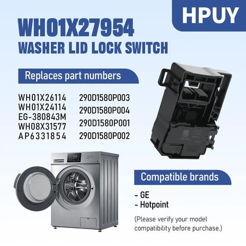 GE Washer Lid Lock Switch Replacement WH01X27954 Compatible With WH01X26114 WH01X24114 290D1580P004 290D1580P002
