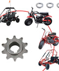 10 Tooth Sprocket And Spacer Kit With Five Eighth Inch Bore For Twenty To Thirty CVT Mini Bike Go Kart Chain Sizes 40 41 420 Fits Coleman KT196 CT200U BT200X CT200UEX Durable Aluminum Alloy For Easy Install And Rock Solid Torque Transfer, shown with compatible mini bikes and go-karts.