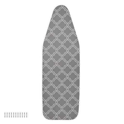 Thick 3mm Felt Ironing Board Cover And Pad For 42x14 Standard Size With Scorch And Stain Resistant Cotton Heavy Duty Drawstring Snug Fit Grey Tile Pattern, showing grey tile design